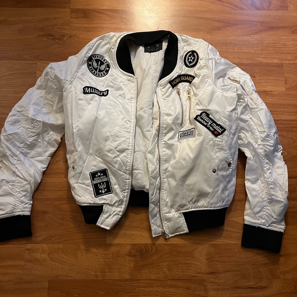 All white bomber jacket